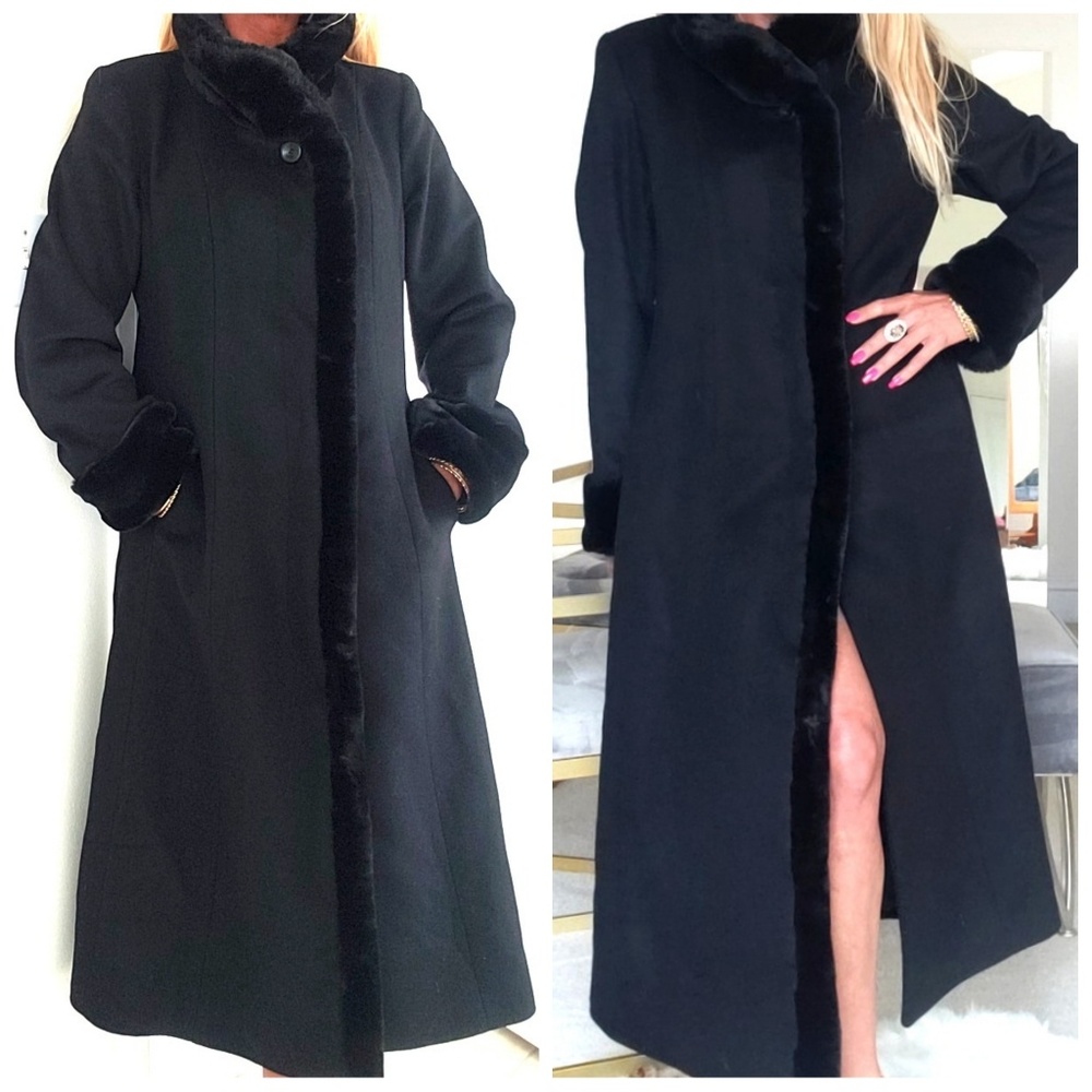 *SOLD on Mercari* intage Midnight Velvet Full Length Wool with Faux Fur Coat - Picture 3 of 6